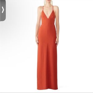 ALC Margot orange crepe v neckline maxi gown